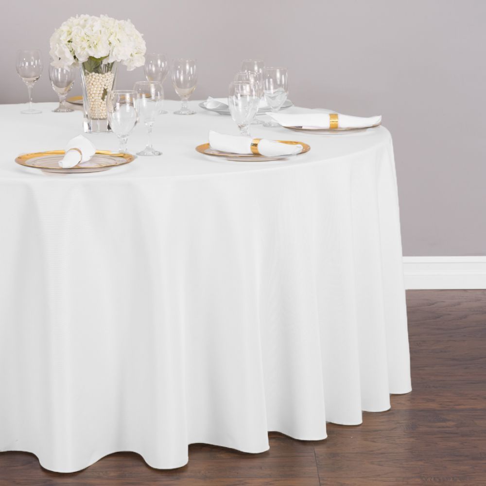 Hotel Restaurant Table Linens Plain White Polyester 108 Inch Round Wedding Table Cloth